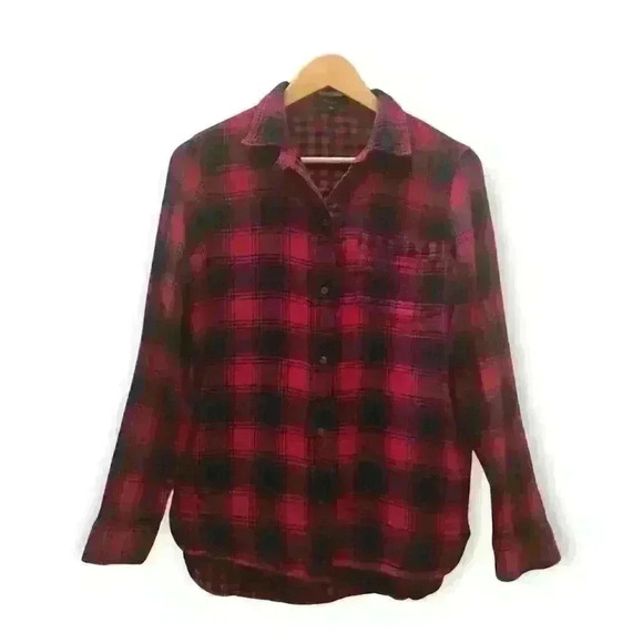 Madewell Plaid Shirt Button Up Long Sleeve Red Black  Size Small - Picture 1 of 10
